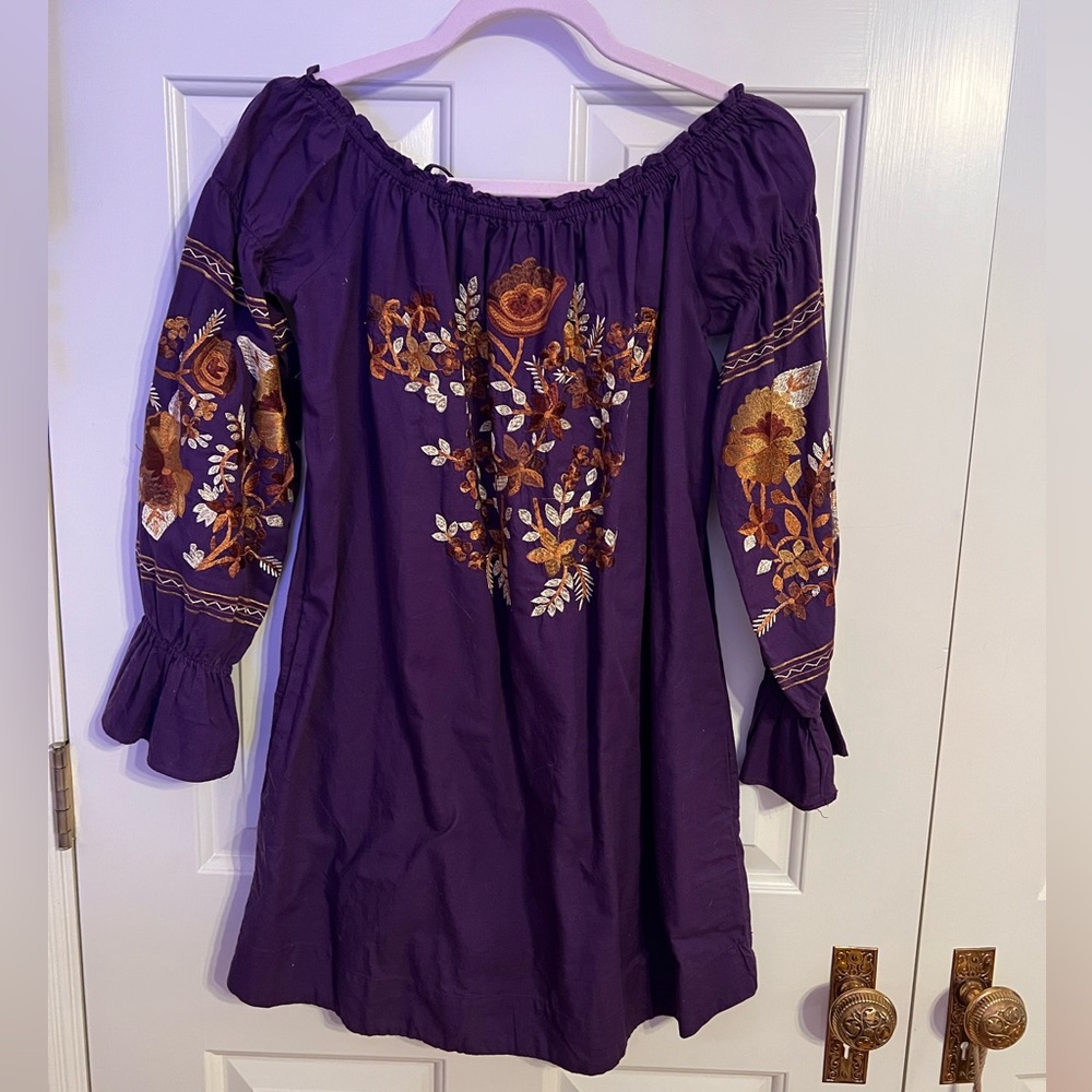 Free People Off the shoulder long sleeve Dress, Fall Mini Dress, Boho Mini dress
